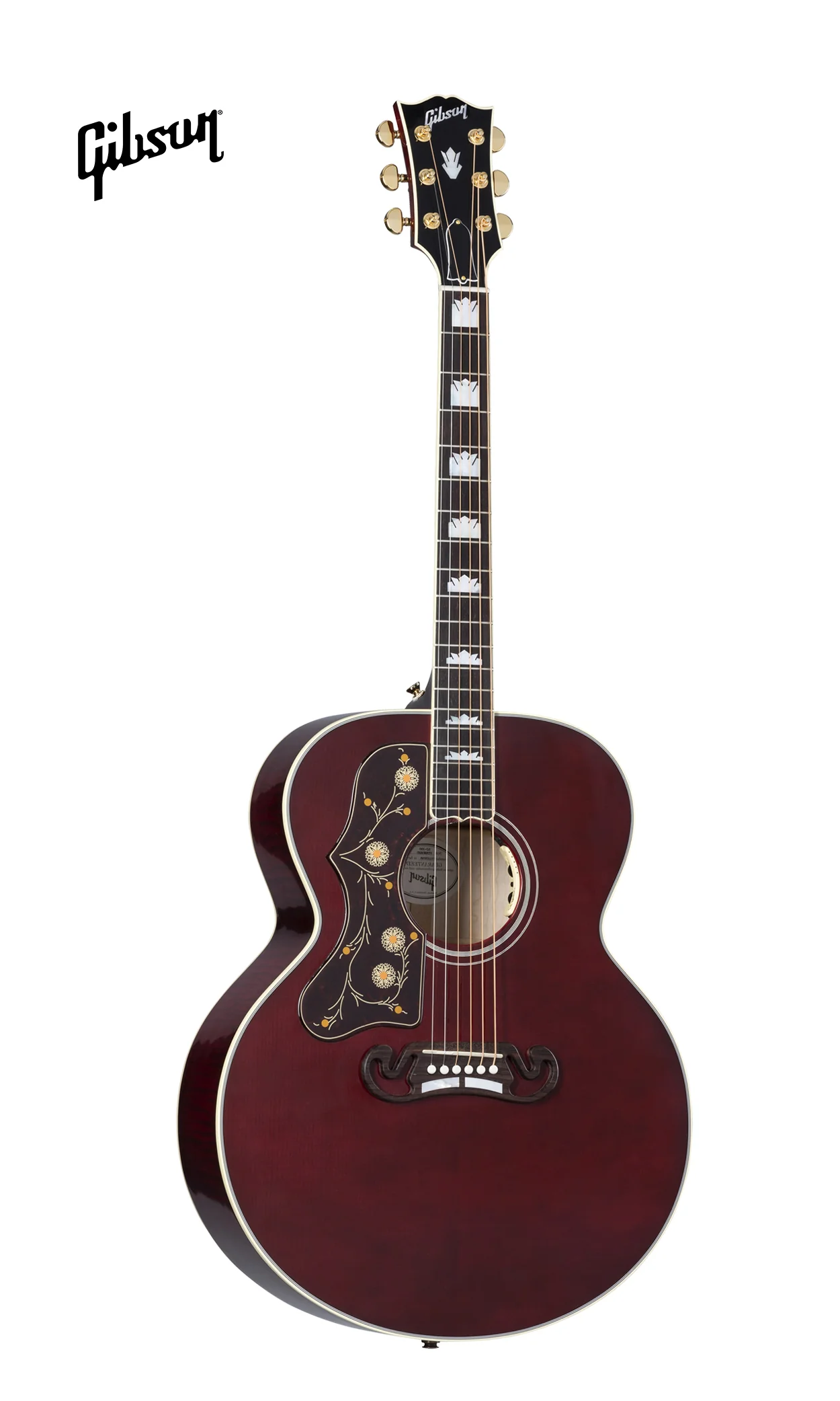 GIBSON SJ-200 STANDARD MAPLE LEFT-HANDED ACOUSTIC-ELECTRIC GUITAR - WINE RED - Image 2