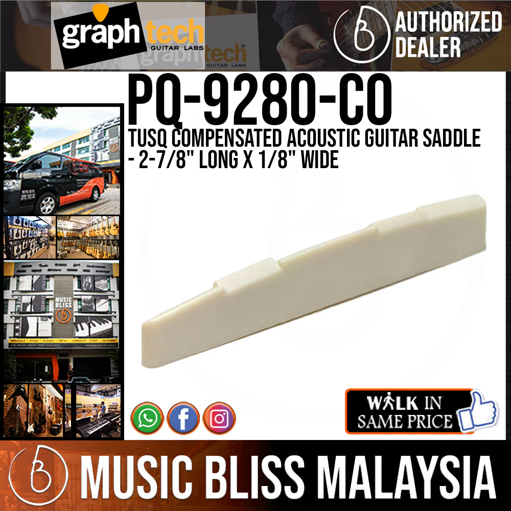 Graph Tech PQ-9280-C0 TUSQ Compensated Acoustic Guitar Saddle - 2-7/8" Long x 1/8" Wide