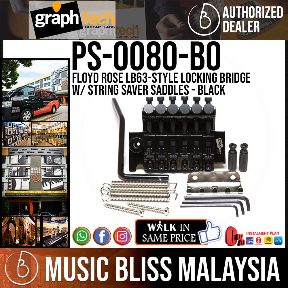 Graph Tech PS-0080-B0 Floyd Rose LB63-Style Locking Bridge with String Saver Saddles - Black