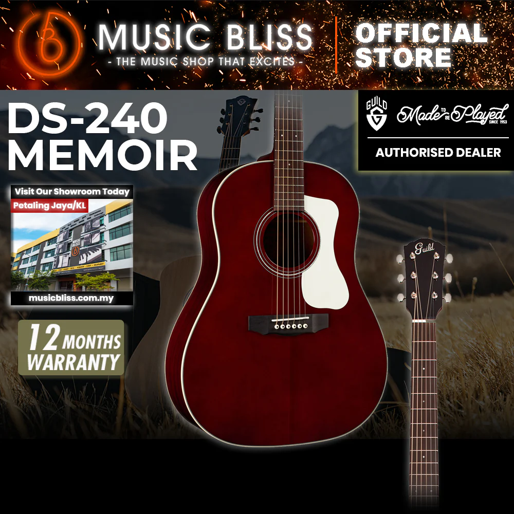 Guild DS-240 Memoir Acoustic Guitar - Wine Red, Solid Spruce Top, Solid Mahogany Back & Sides