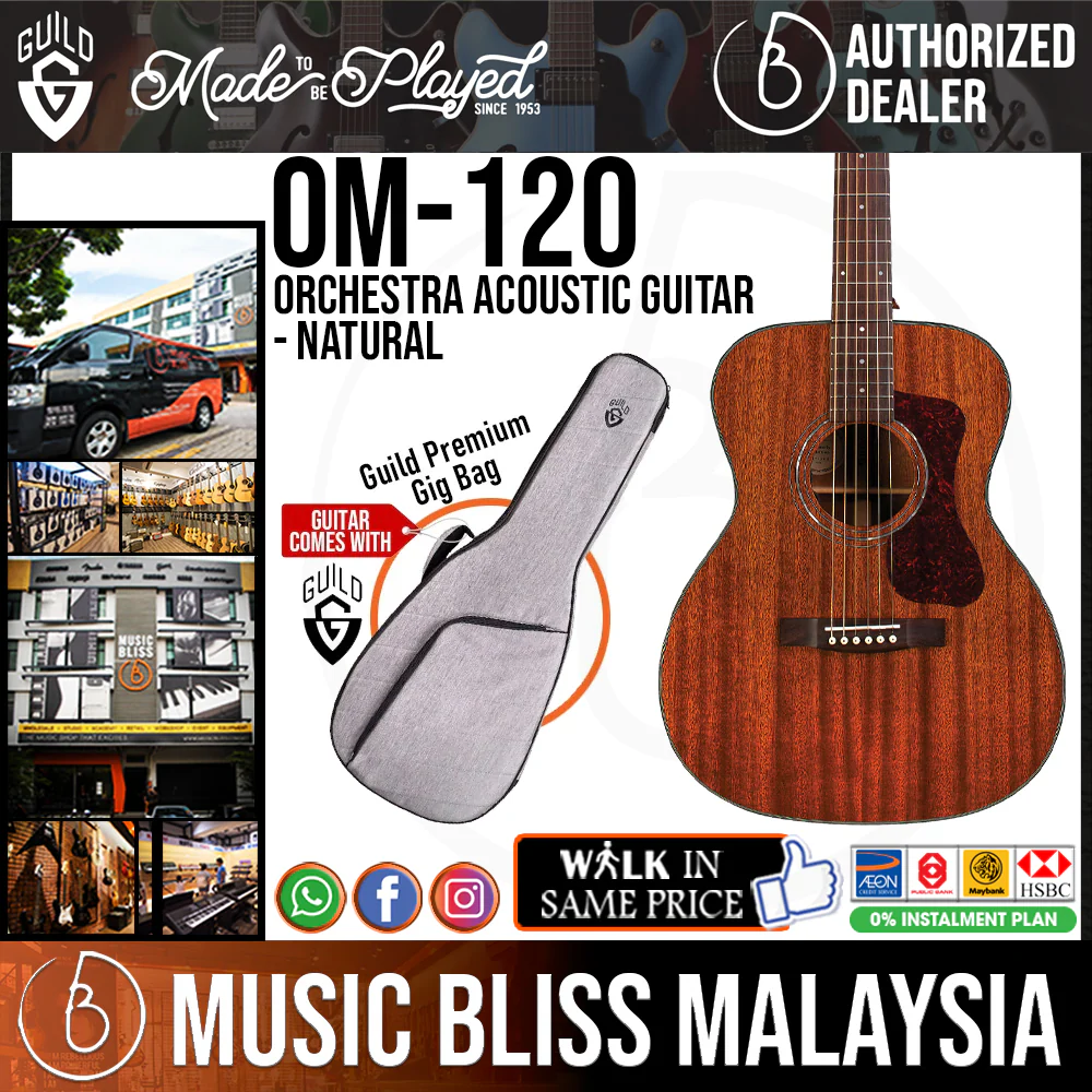 Guild OM-120 Orchestra Acoustic Guitar with Bag - Full Solid Mahogany - Natural