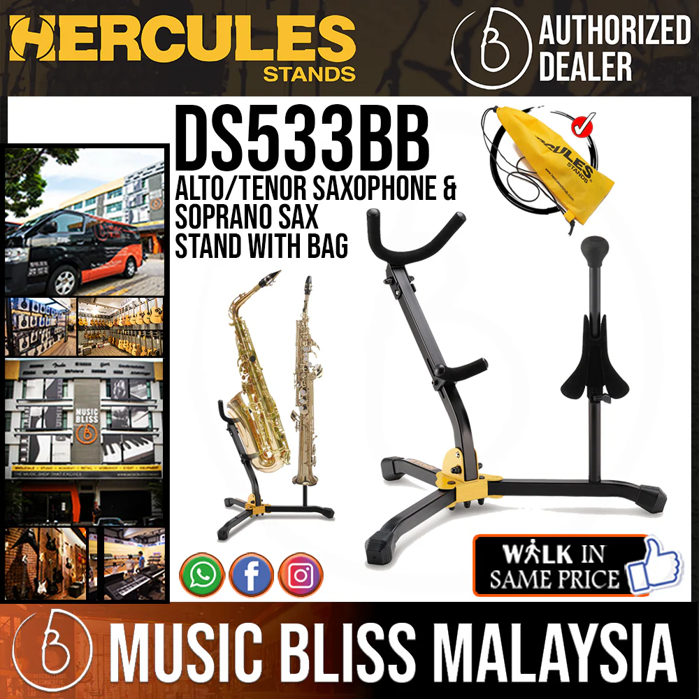 Hercules DS533BB Alto/Tenor Saxophone and Soprano Sax Stand with Bag