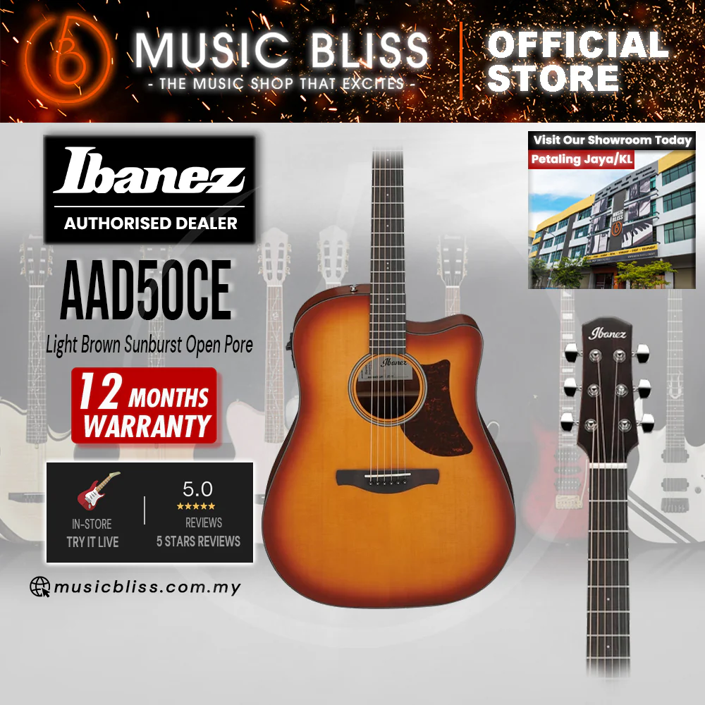Ibanez AAD50CE Advanced Acoustic-electric Guitar - Light Brown Sunburst Open Pore