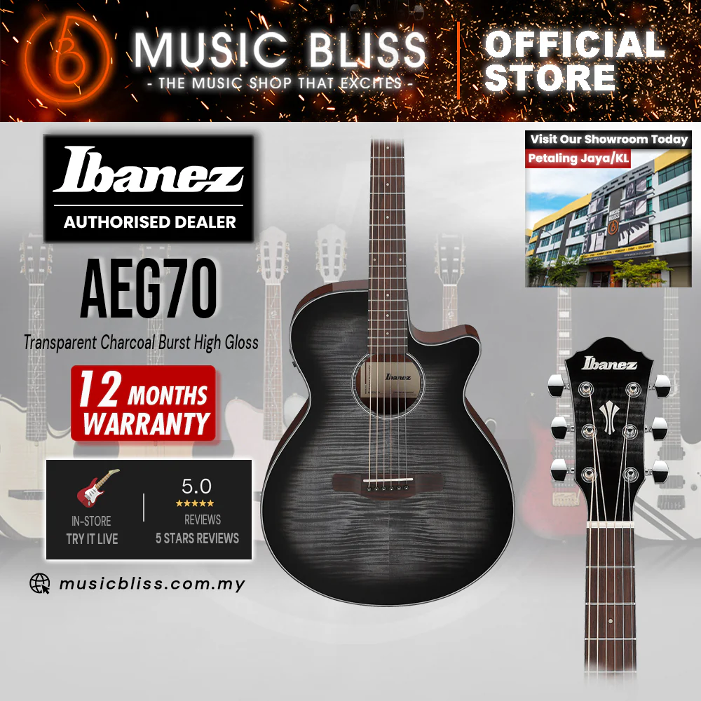 Ibanez AEG70 Acoustic-Electric Guitar - Transparent Charcoal Burst High Gloss