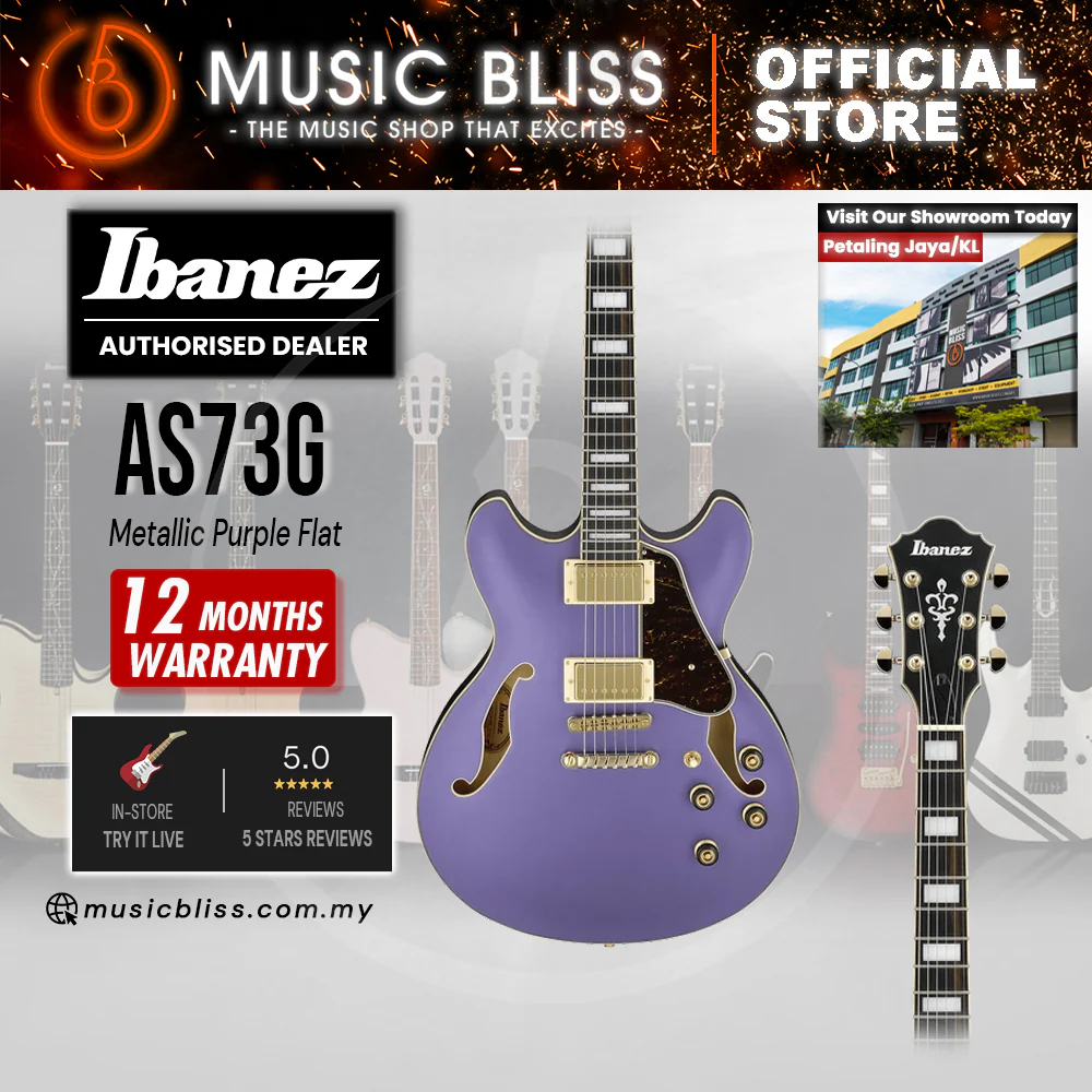 Ibanez Artcore AS73G Semi-hollowbody Electric Guitar - Metallic Purple Flat