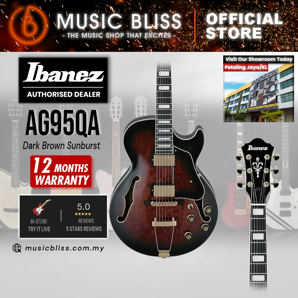 Ibanez Artcore Expressionist AG95QA Hollowbody Electric Guitar - Dark Brown Sunburst