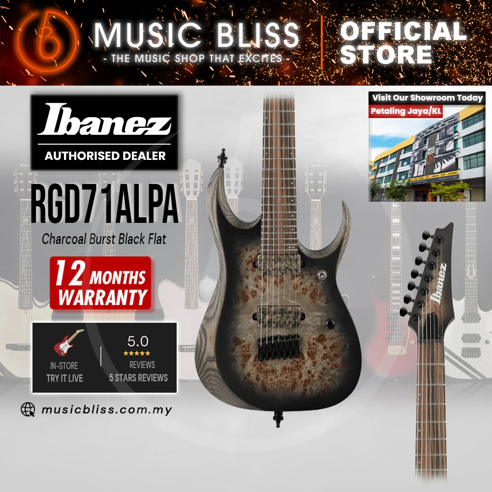 Ibanez Axion Label RGD71ALPA Electric Guitar - Charcoal Burst Black Flat