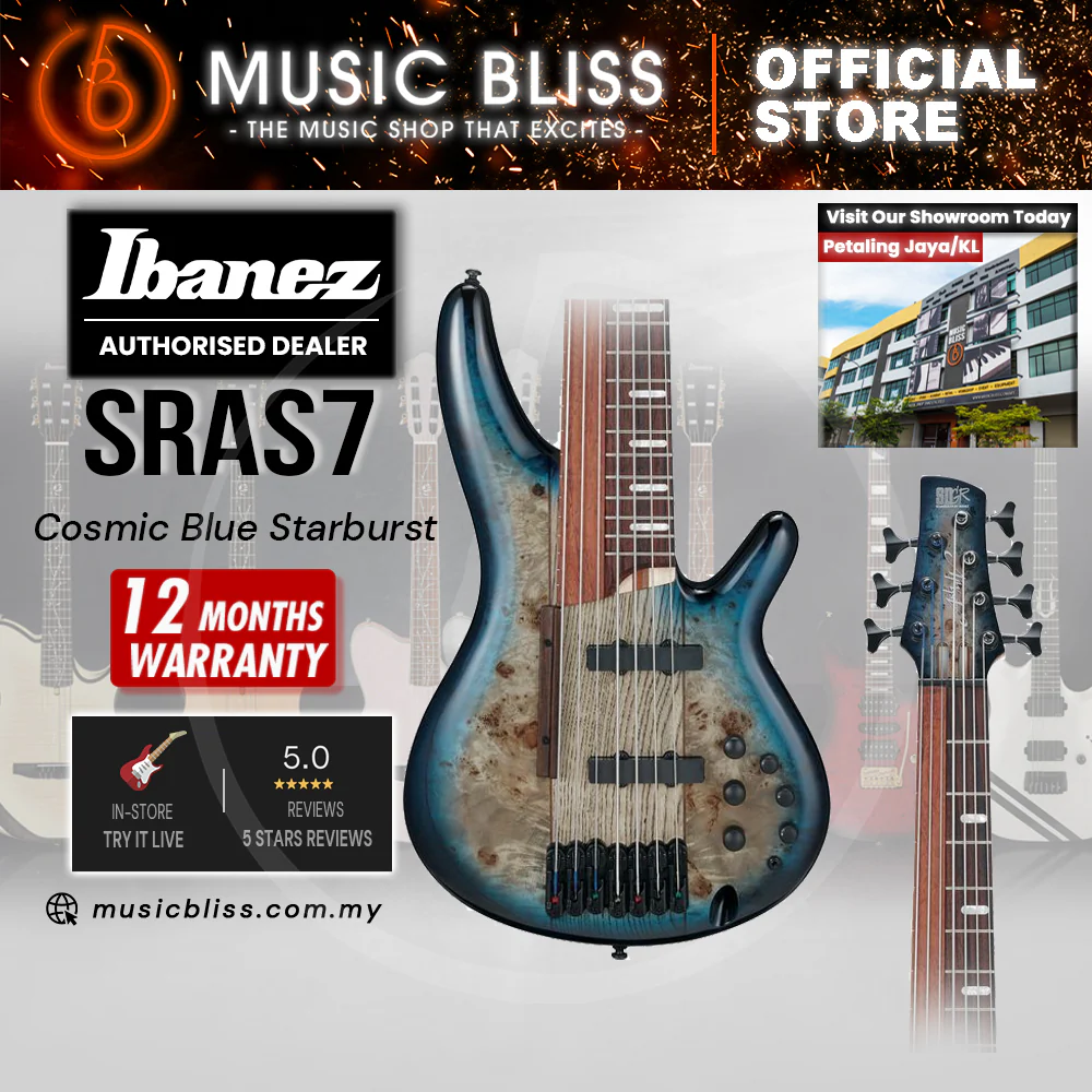 Ibanez Bass Workshop SRAS7 Ashula 7-string Electric Bass Guitar - Cosmic Blue Starburst