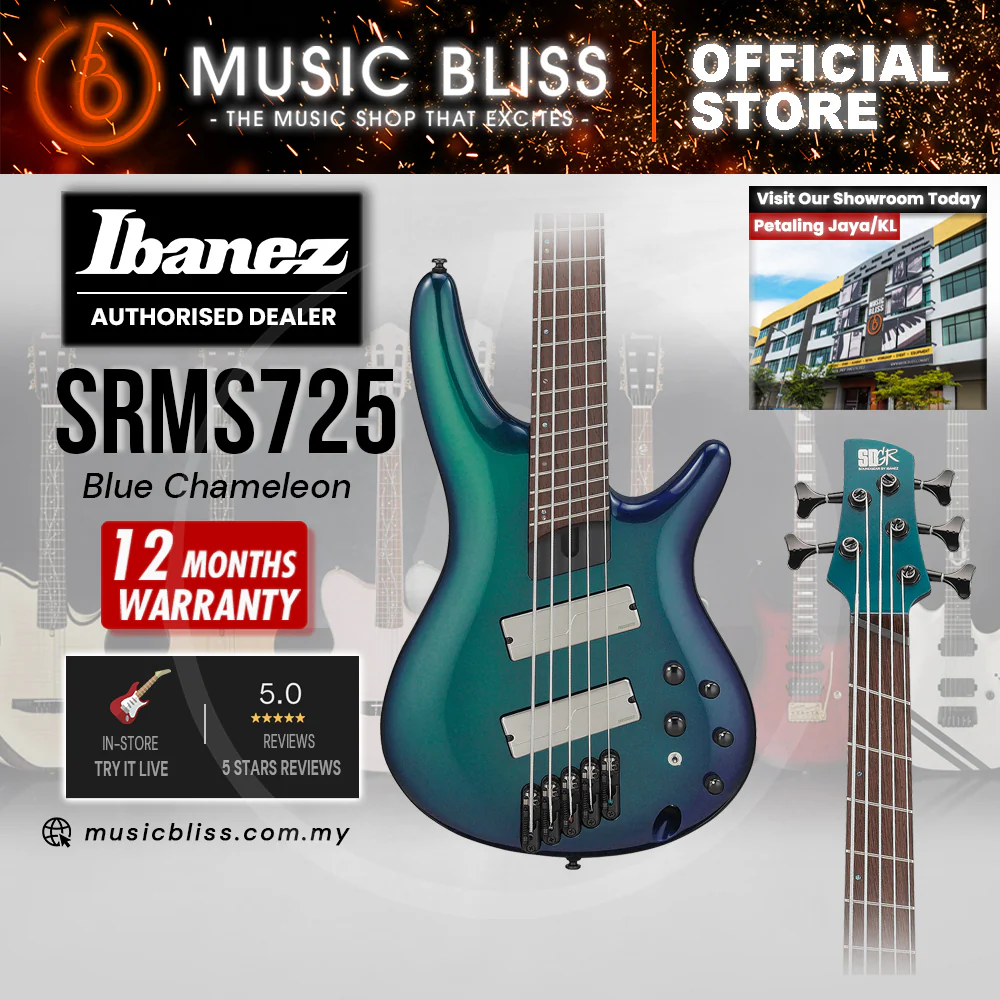 Ibanez Bass Workshop SRMS725 5-string Multi-scale Electric Bass Guitar - Blue Chameleon