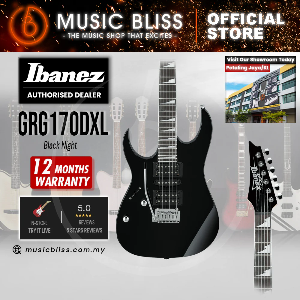 Ibanez GIO GRG170DXL Left-Handed Electric Guitar - Black Night