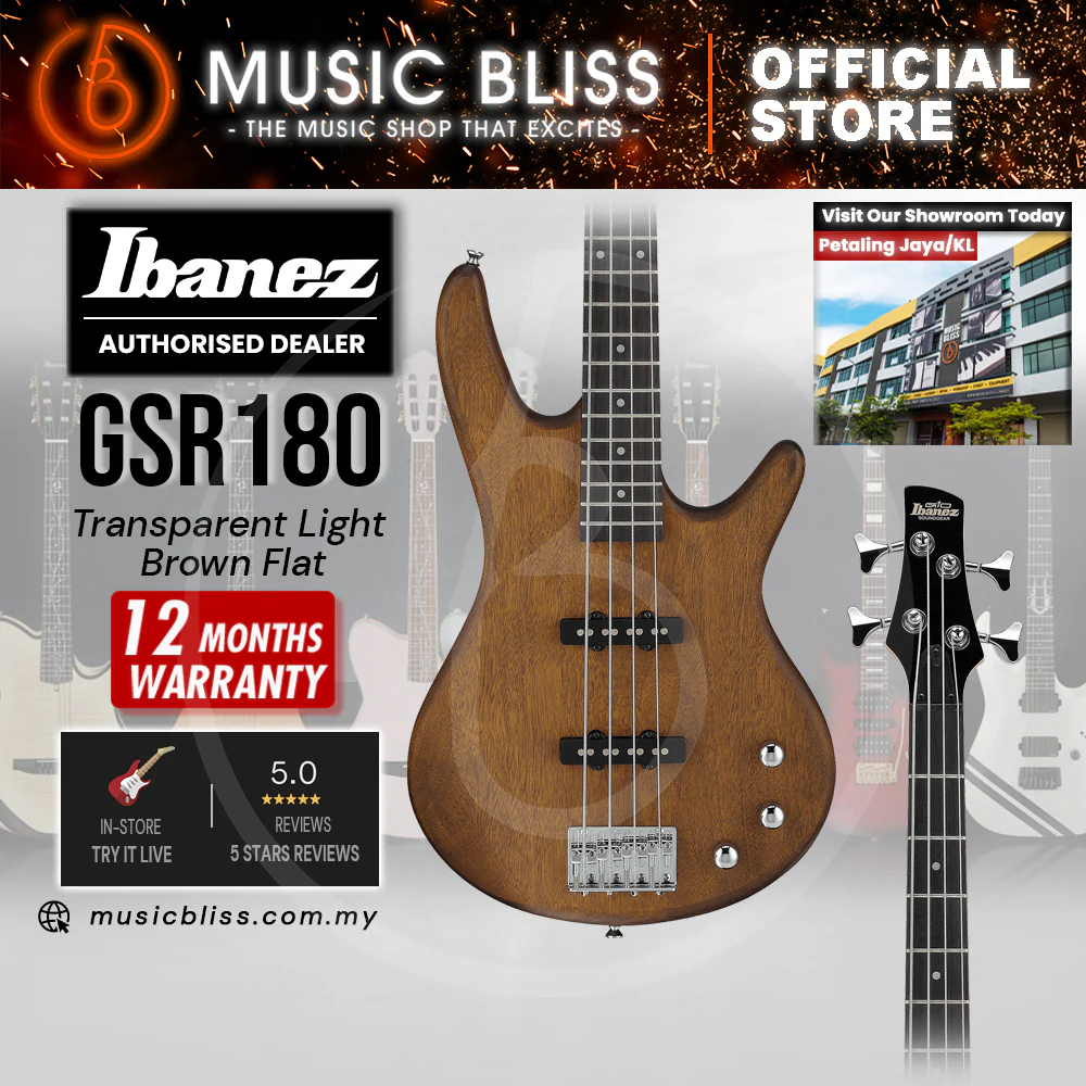 Ibanez Gio GSR180 Electric Bass Guitar - Transparent Light Brown Flat