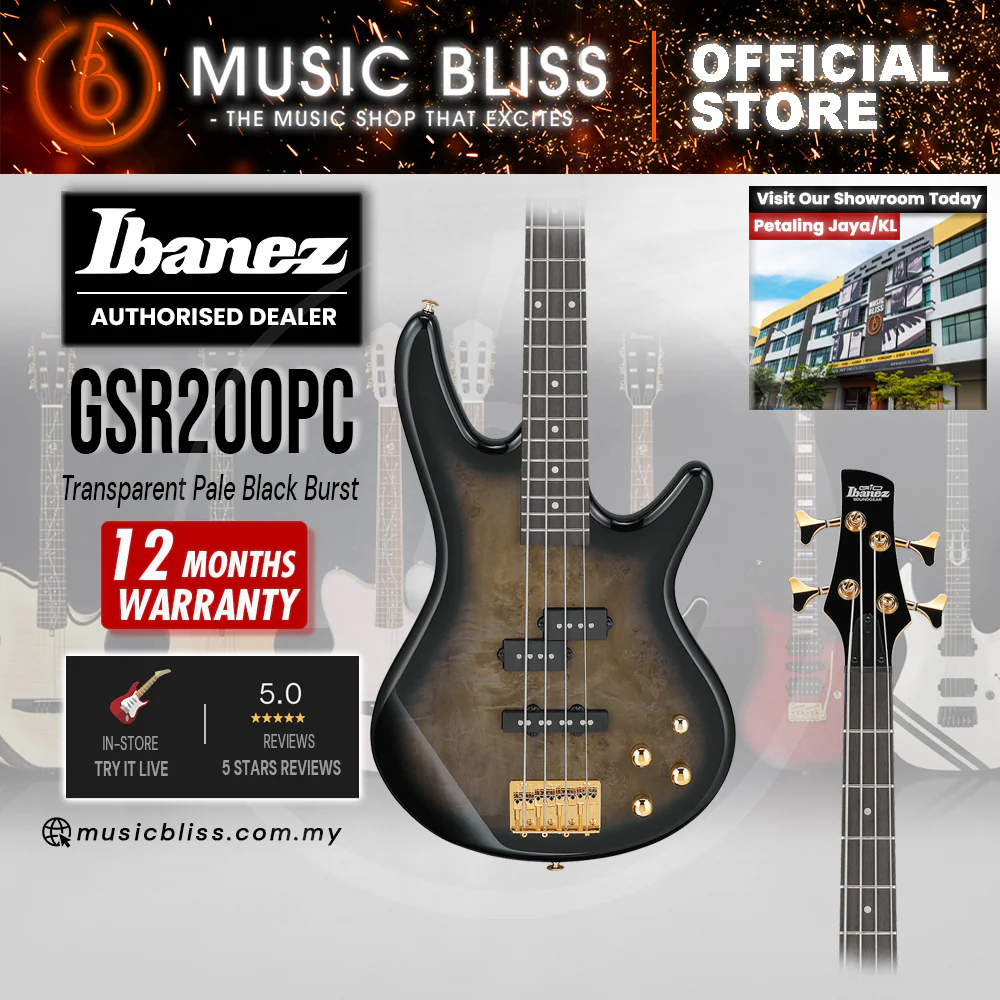 Ibanez Gio GSR200PC Electric Bass Guitar - Transparent Pale Black Burst