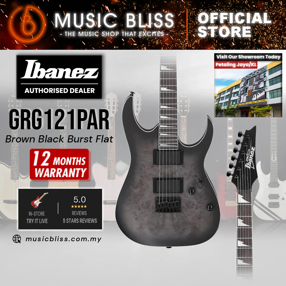 Ibanez GIO GRG121PAR Electric Guitar - Brown Black Burst Flat