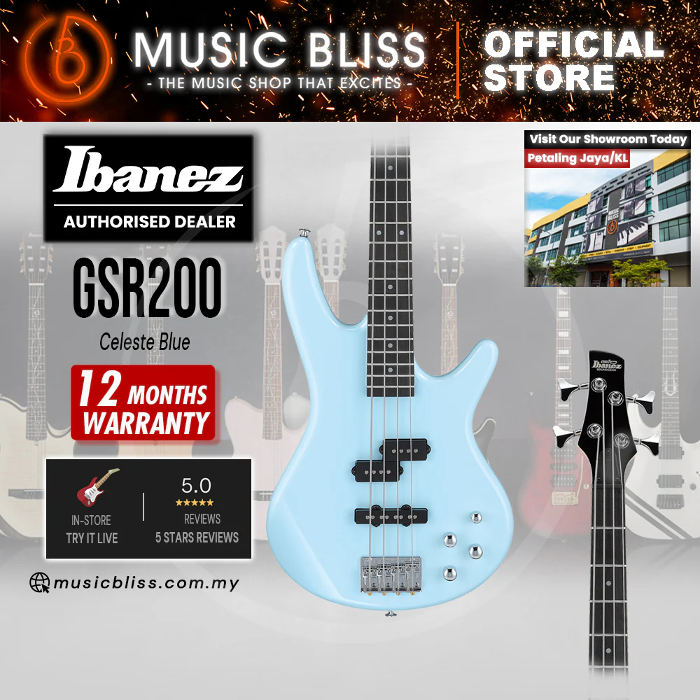 Ibanez GSR200 4-String Electric Bass Guitar - Celeste Blue
