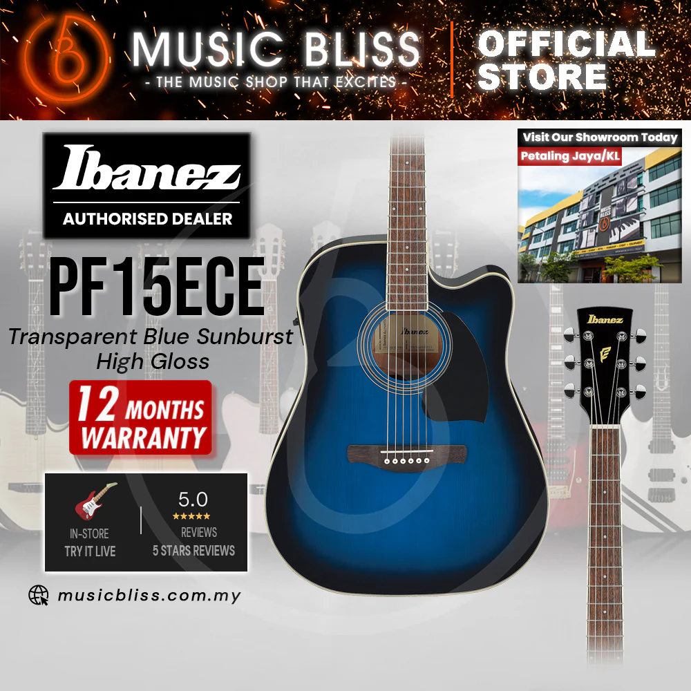 Ibanez PF15ECE Acoustic-Electric Guitar - Transparent Blue Sunburst High Gloss