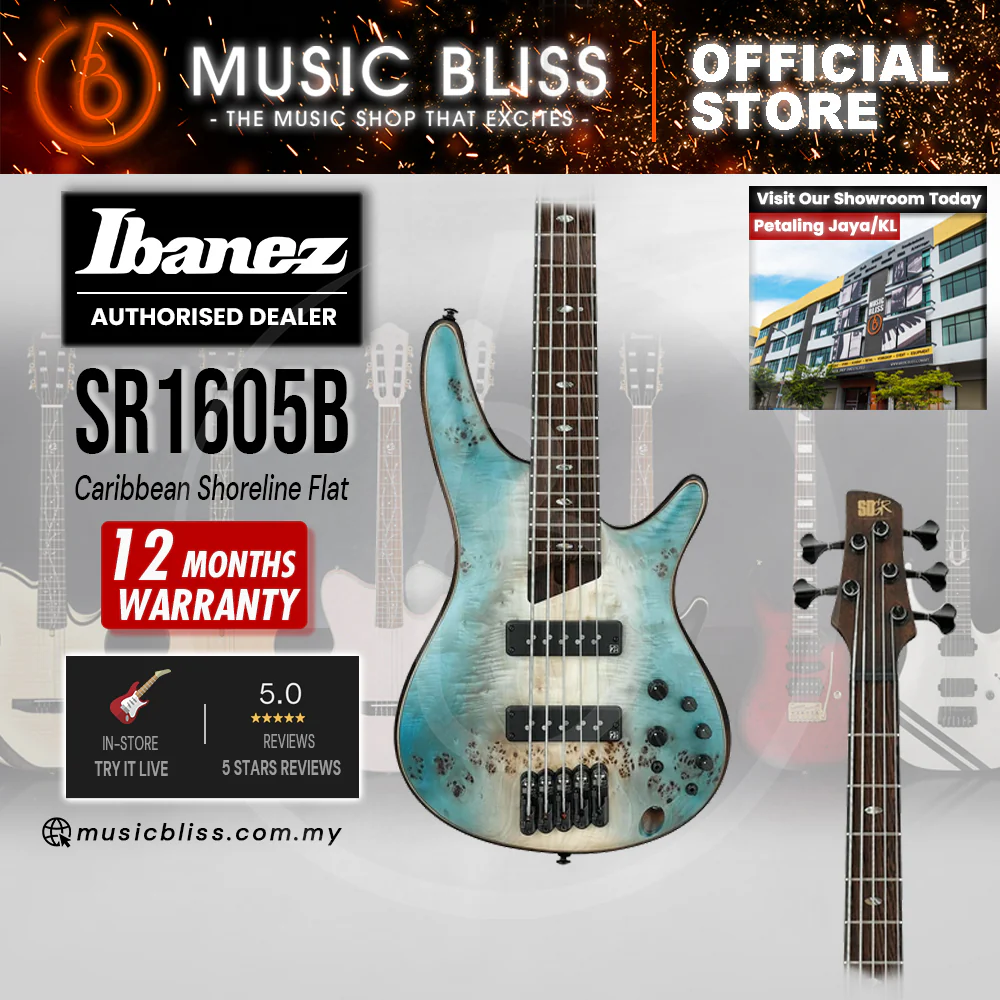 Ibanez Premium SR1605B Electric Bass Guitar - Caribbean Shoreline Flat