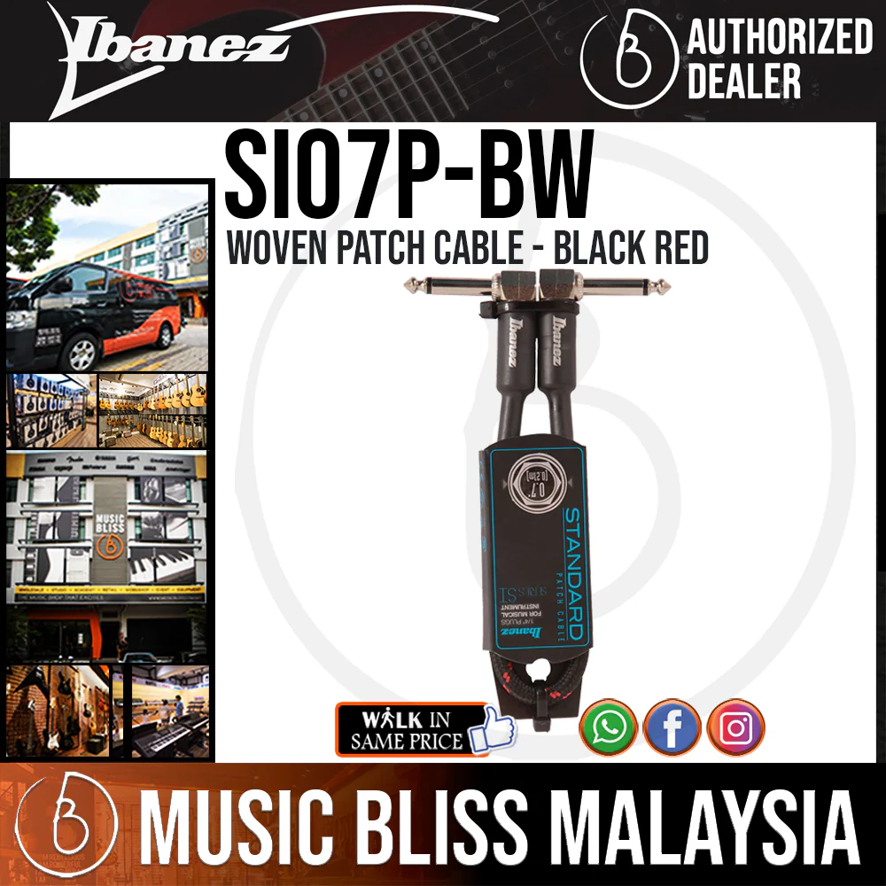 Ibanez SI07P-BW Woven Patch Cable - Black Red
