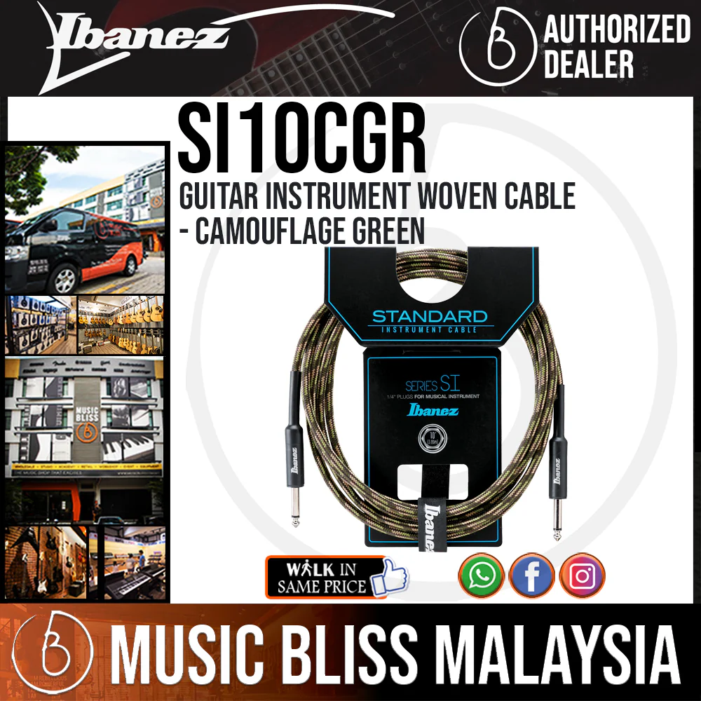 Ibanez SI10-CGR 10ft Guitar Instrument Woven Cable - Camouflage Green