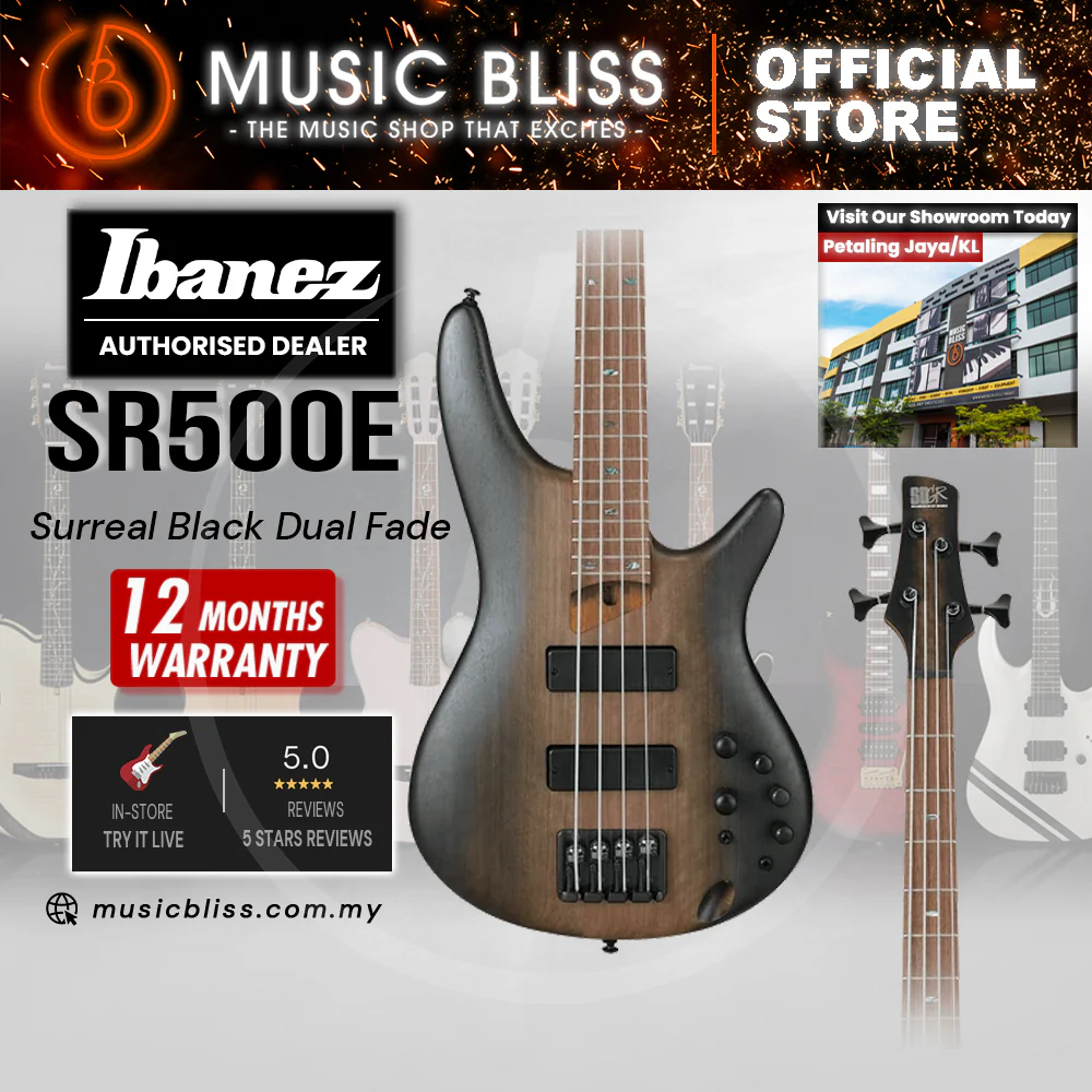 Ibanez SR500E Electric Bass Guitar - Surreal Black Dual Fade