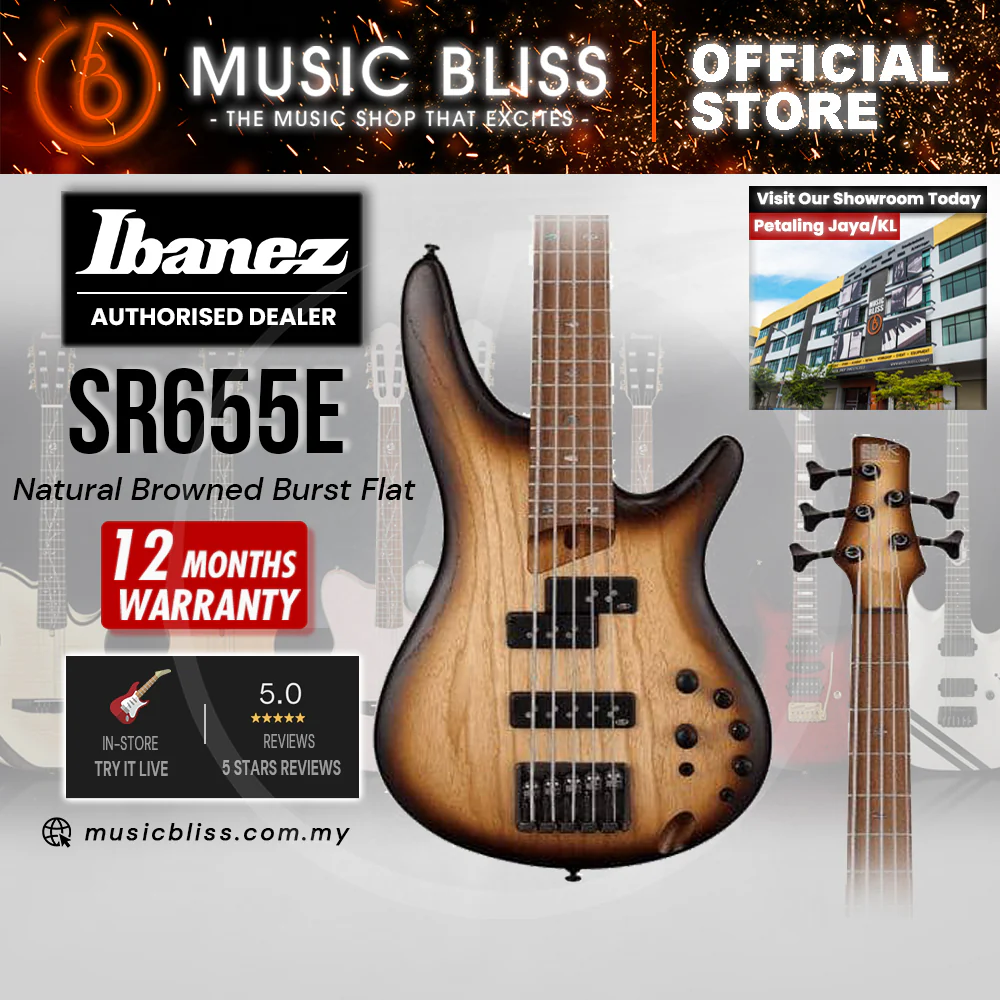 Ibanez SR655E Electric Bass Guitar - Natural Browned Burst Flat