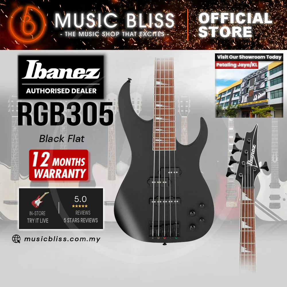 Ibanez Standard RGB305 Electric Bass Guitar - Black Flat