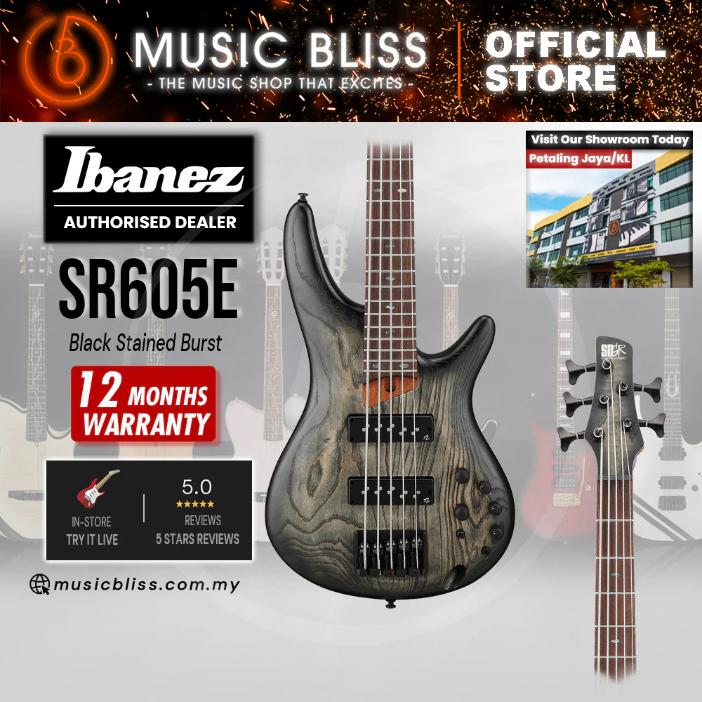 Ibanez Standard SR605E Electric Bass Guitar - Black Stained Burst