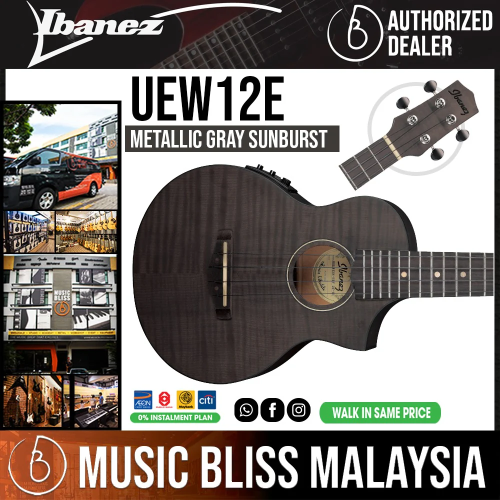 Ibanez UEW12E Flame Maple Concert Ukulele - Black Ice Flat