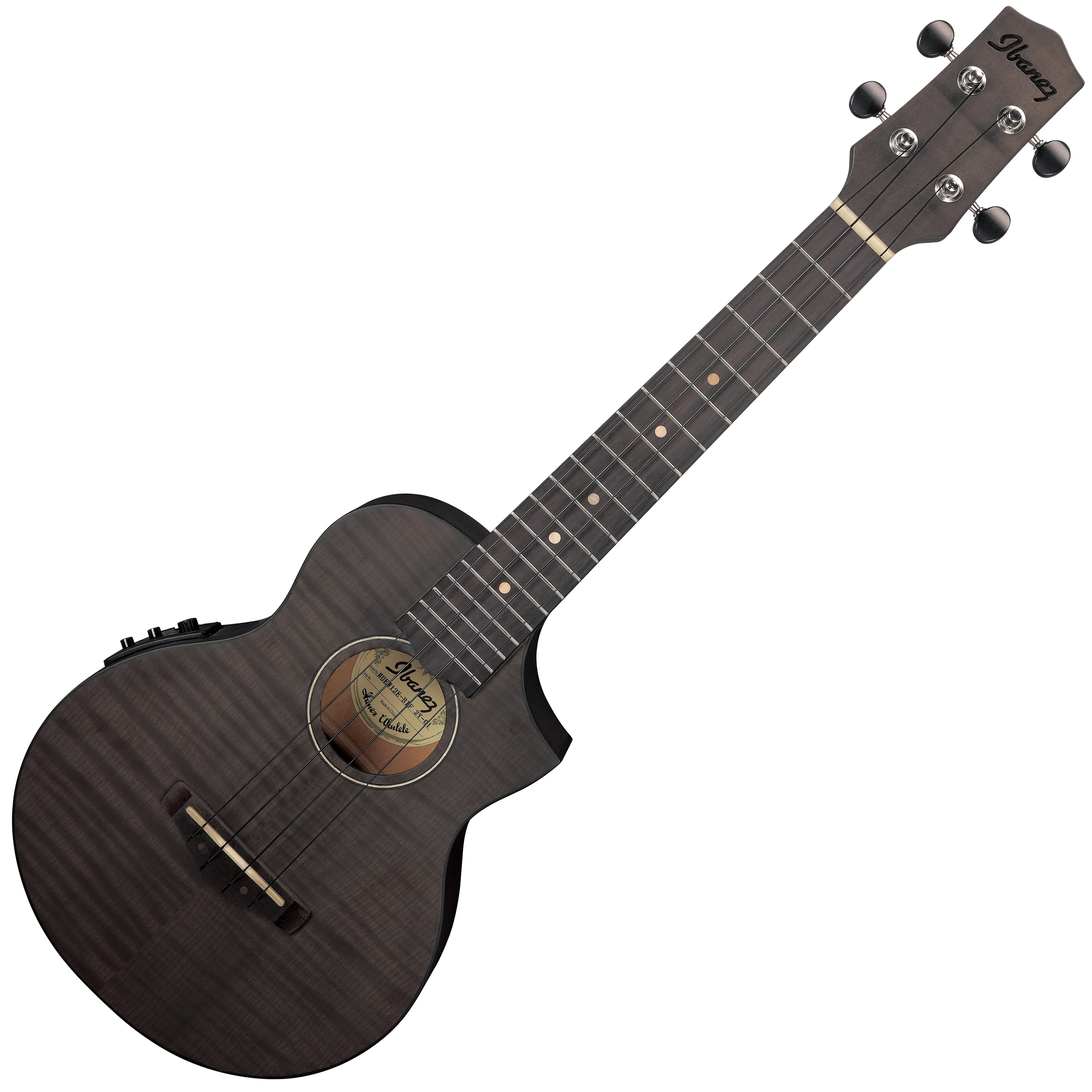 Ibanez UEW12E Flame Maple Concert Ukulele - Black Ice Flat - Image 2
