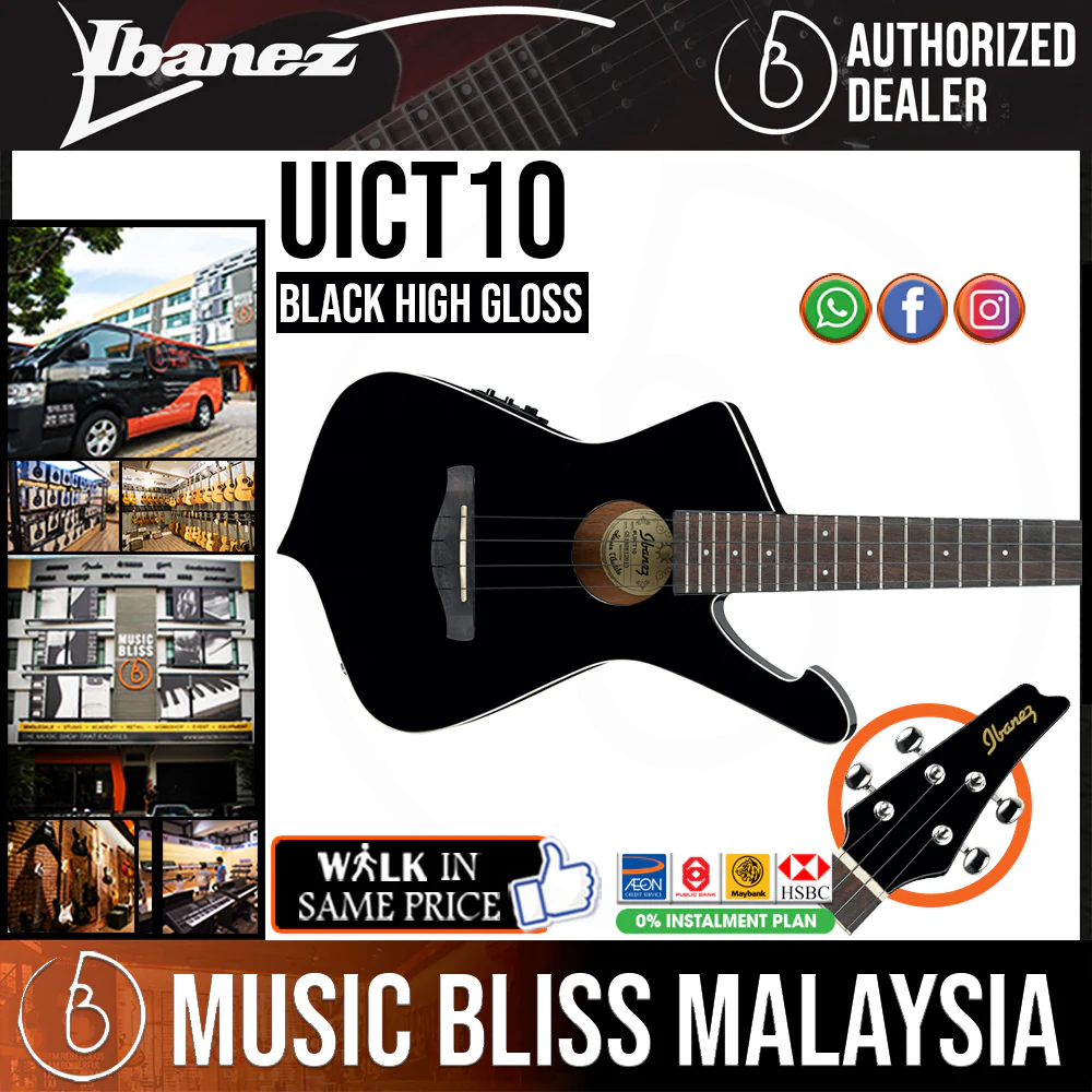 Ibanez UICT10 Iceman Tenor Acoustic-Electric Ukulele - Black High Gloss