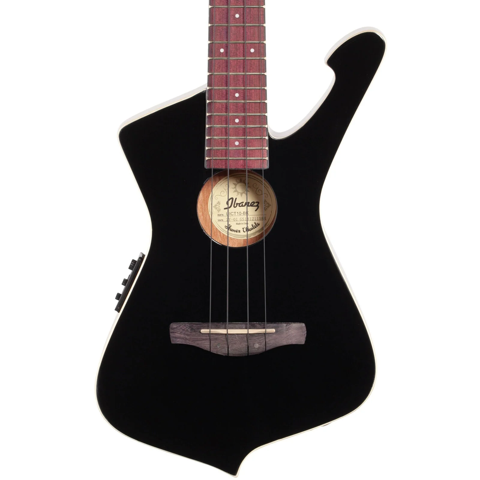 Ibanez UICT10 Iceman Tenor Acoustic-Electric Ukulele - Black High Gloss - Image 3