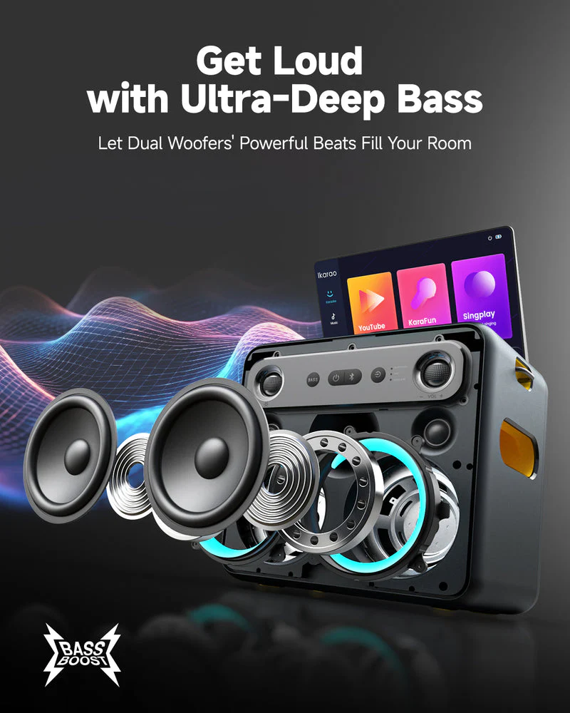 Ikarao Break X2 Premium Portable Wireless Audio Machine with 106dB Sound Pressure, Dual 4-inch Woofers, and 10.1” HD Screen - USB C - Image 12