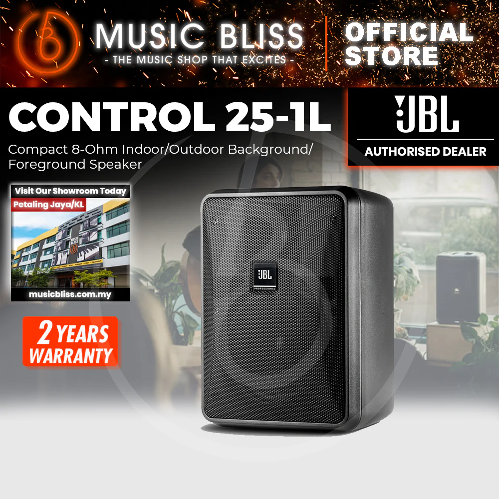 JBL Control 25-1L Compact 8-Ohm Indoor/Outdoor Background/Foreground Speaker - Black