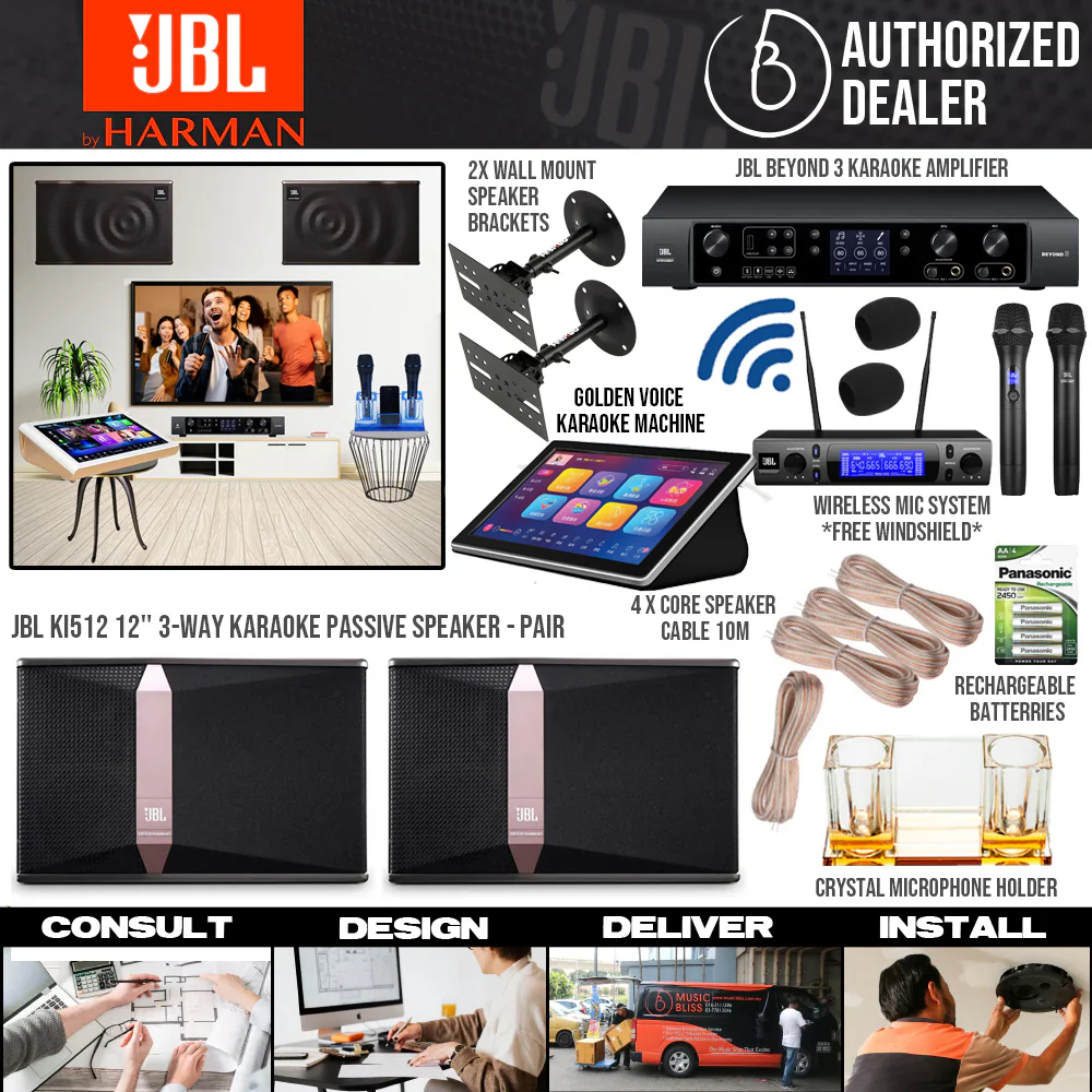 JBL Karaoke System Set Package for Home with Ki512 12'' Passive Speaker, Beyond 3 Amplifier, Karaoke Machine and Wireless Handheld Microphone - Image 2
