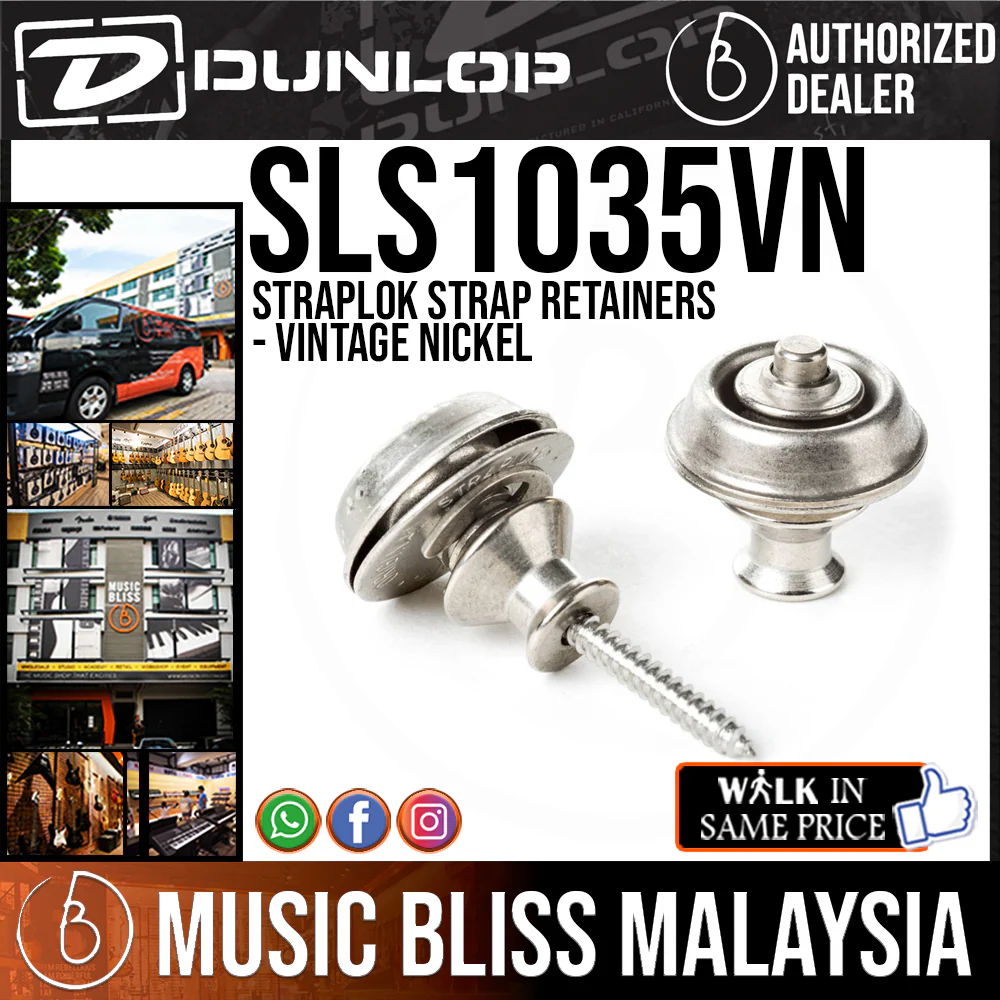 Jim Dunlop SLS1035 Straplok Strap Retainers - Vintage Nickel