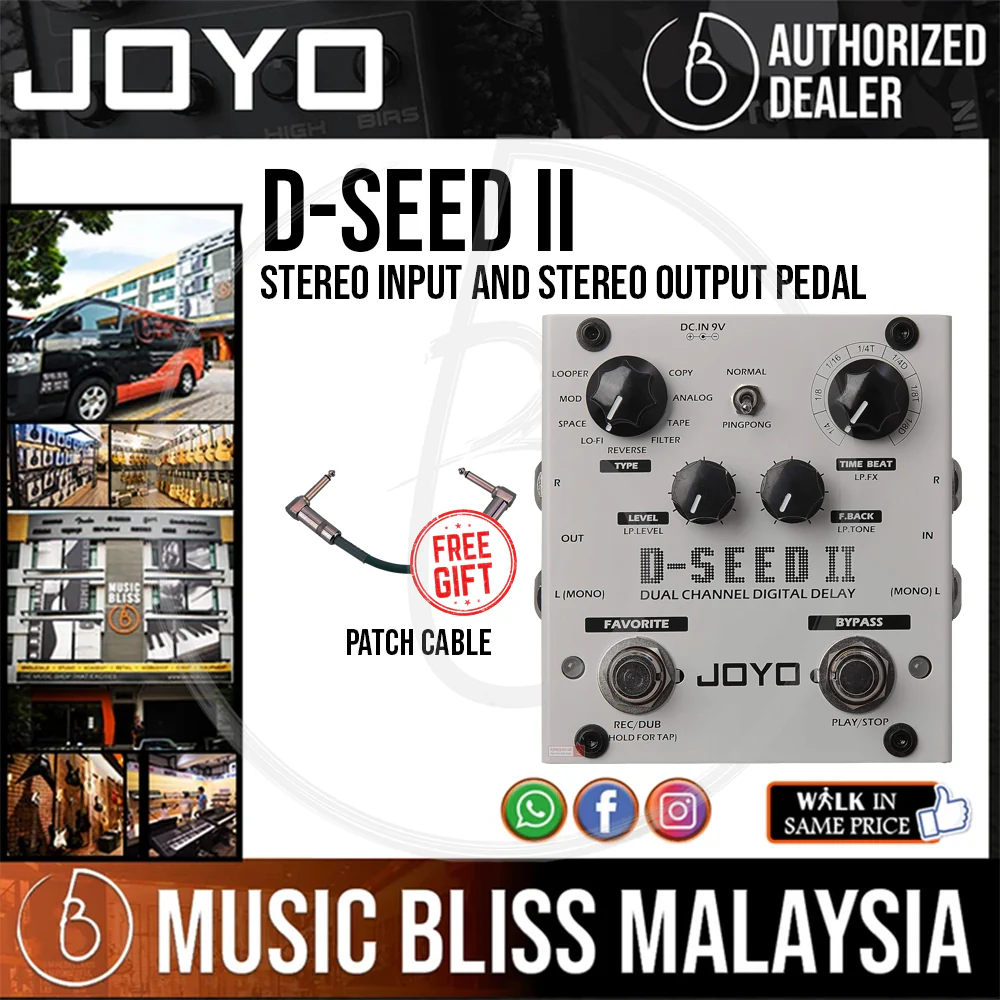 Joyo D-SEED II Stereo input and Stereo output Pedal with Free Patch Cable