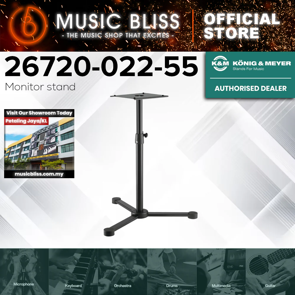 K&M 26720 Adjustable Monitor Speaker Stand - Black