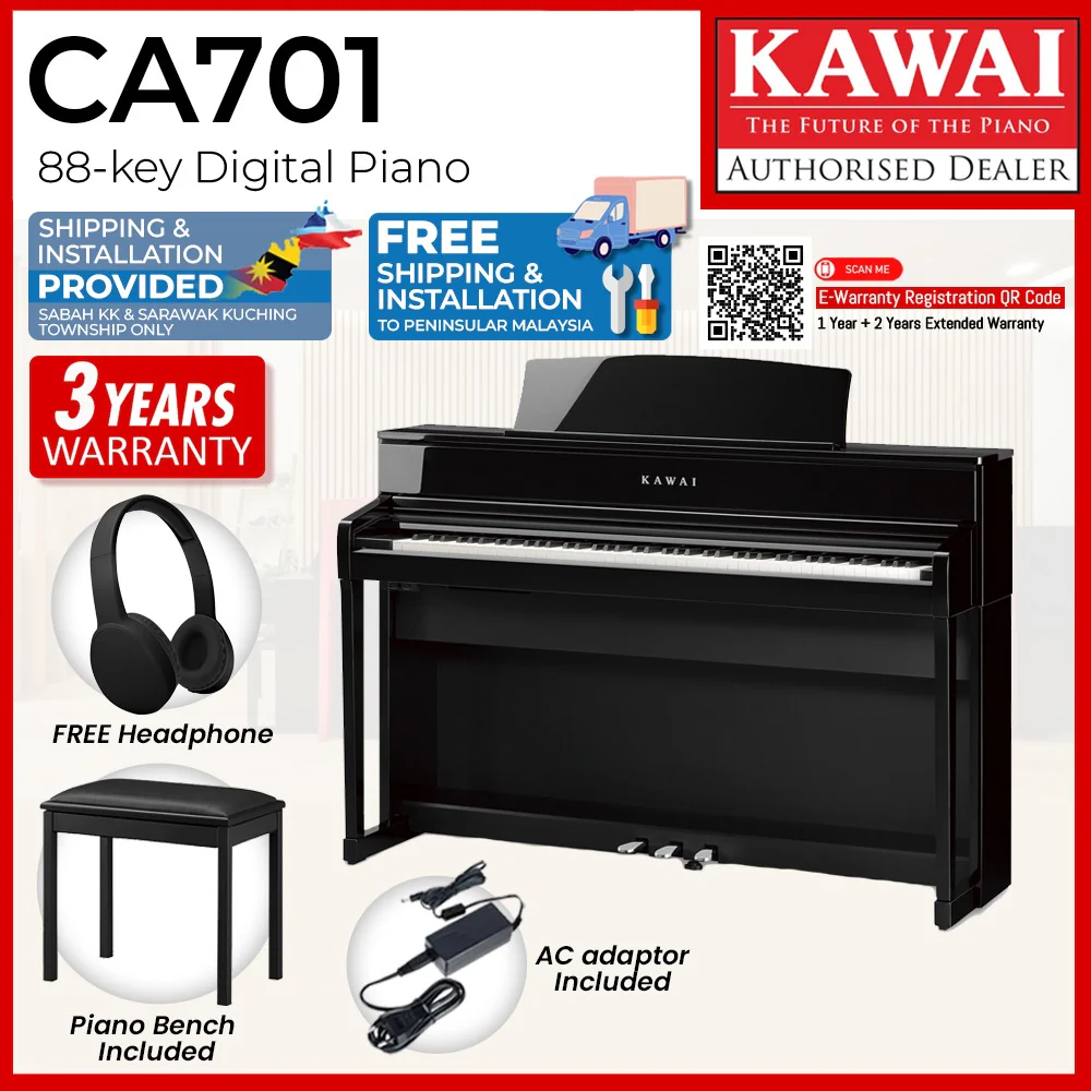 Kawai CA701 88-key Wooden-key Digital Piano - Ebony (Grade 5-Diploma)