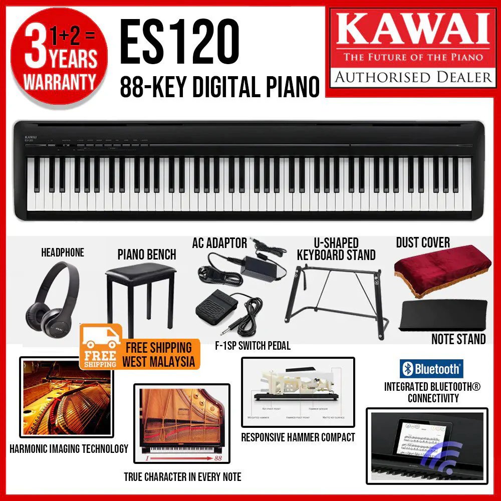 Kawai ES-120 88-key Best Beginner Digital Piano with Speakers - Black