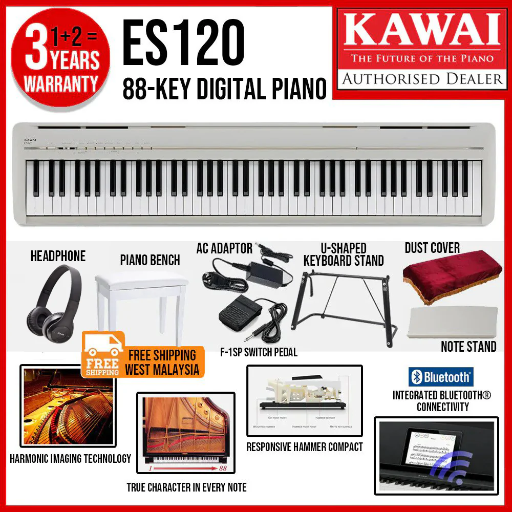 Kawai ES-120 88-key Best Beginner Digital Piano with Speakers - Light Grey