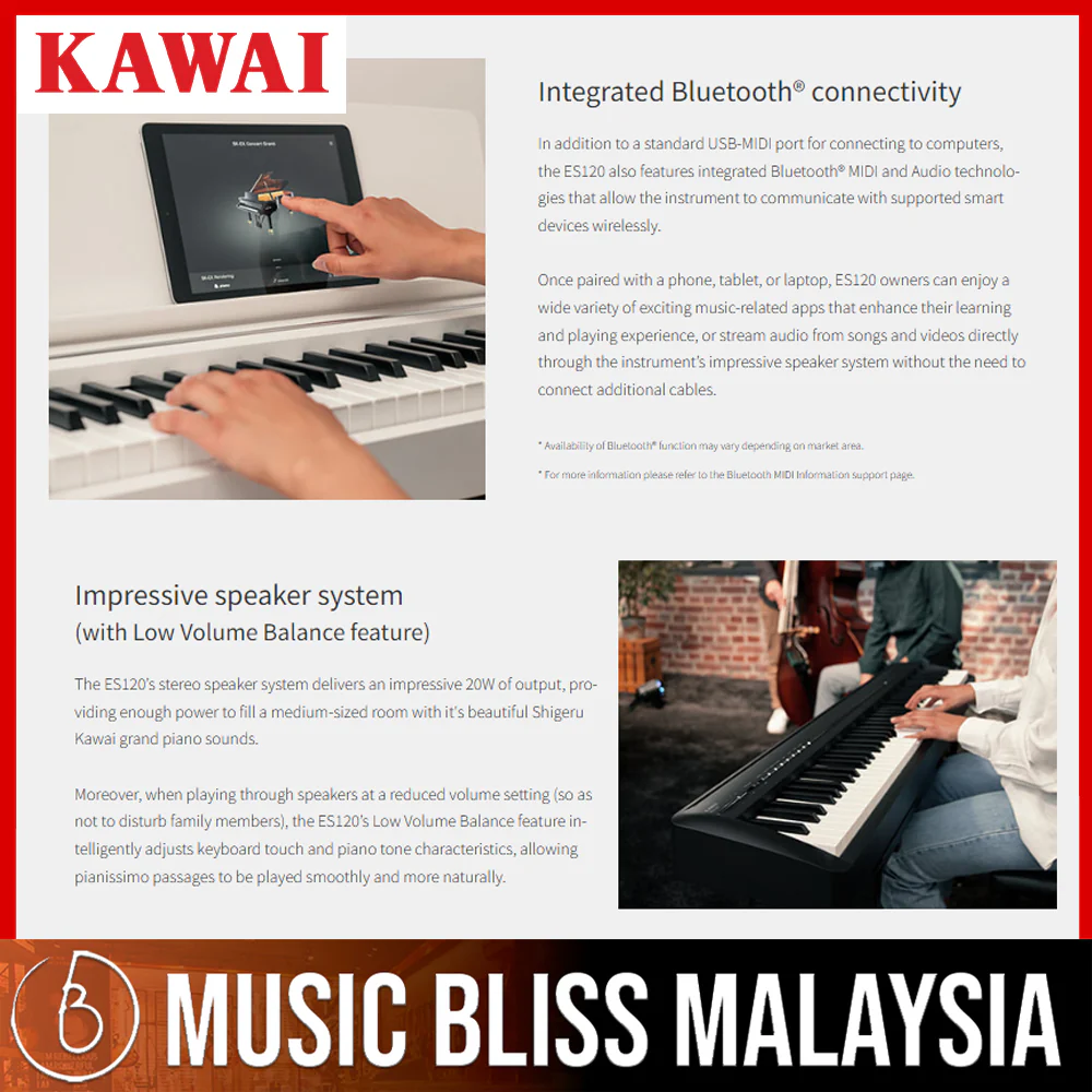 Kawai ES-120 Portable Best Beginner Digital Home Piano - White - Image 7