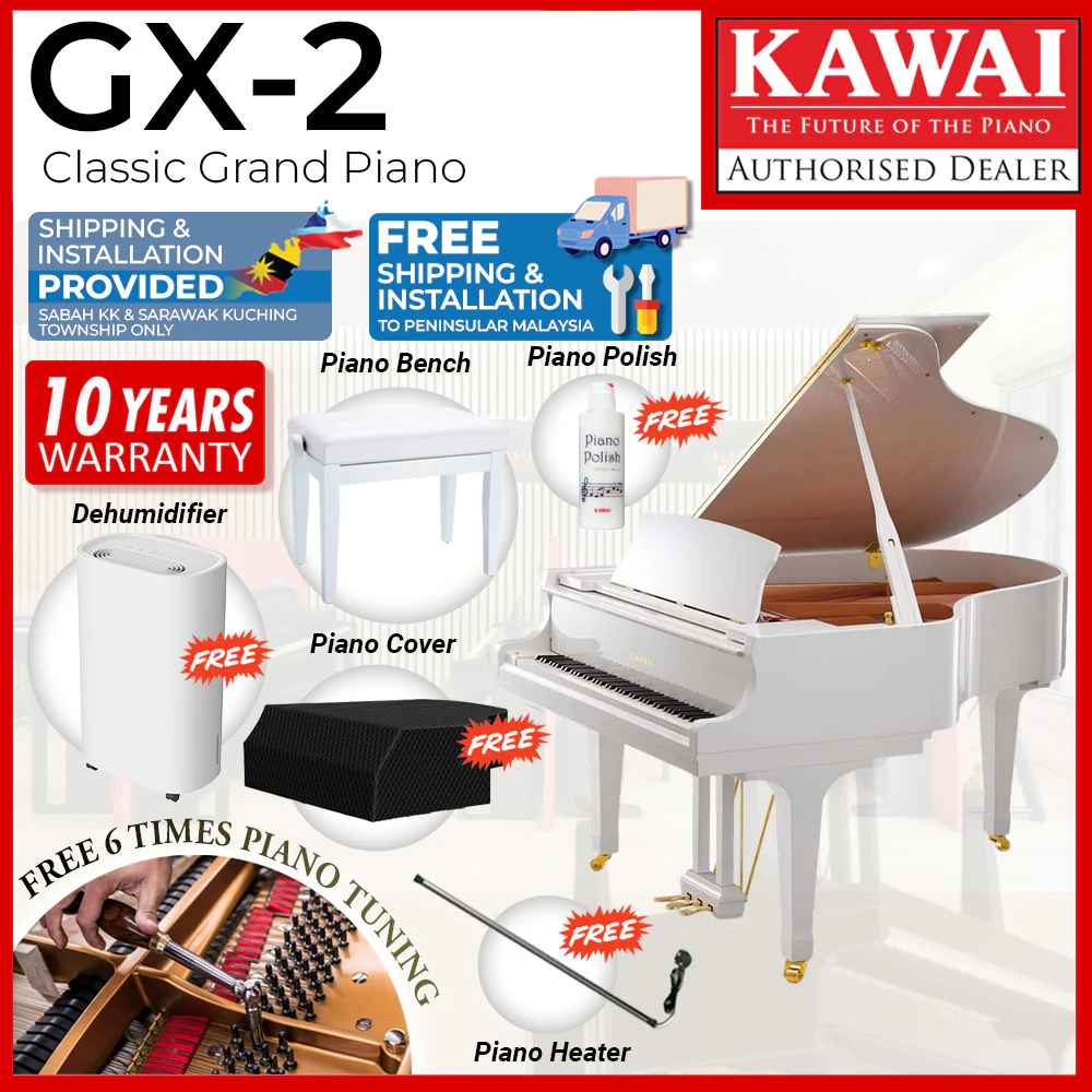 Kawai GX-2 [Made In Japan] Grand Piano - White Polish