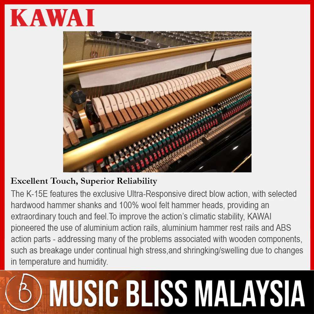 Kawai K-15 Continental Upright Piano - Ebony Polish - Image 3
