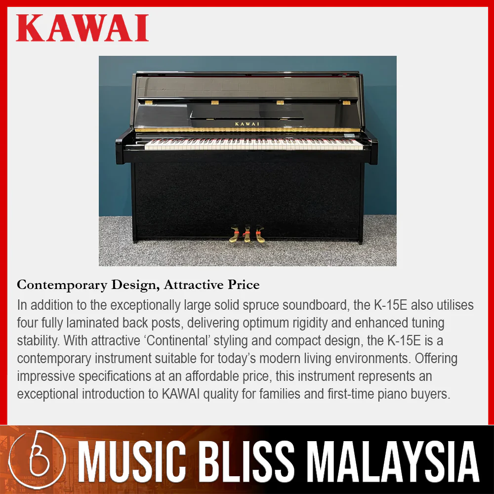 Kawai K-15 Continental Upright Piano - Ebony Polish - Image 5
