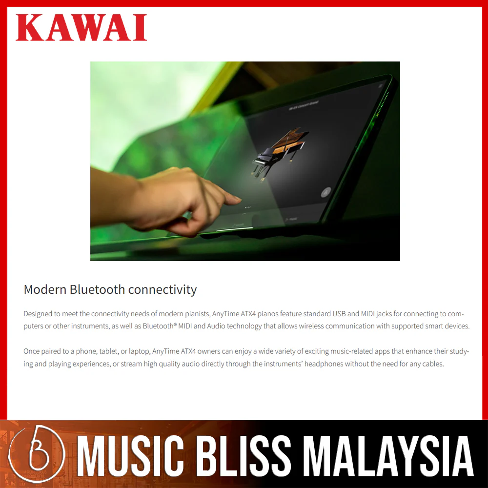 Kawai K300-ATX4 Hybrid Upright Piano - Ebony Polish - Image 2