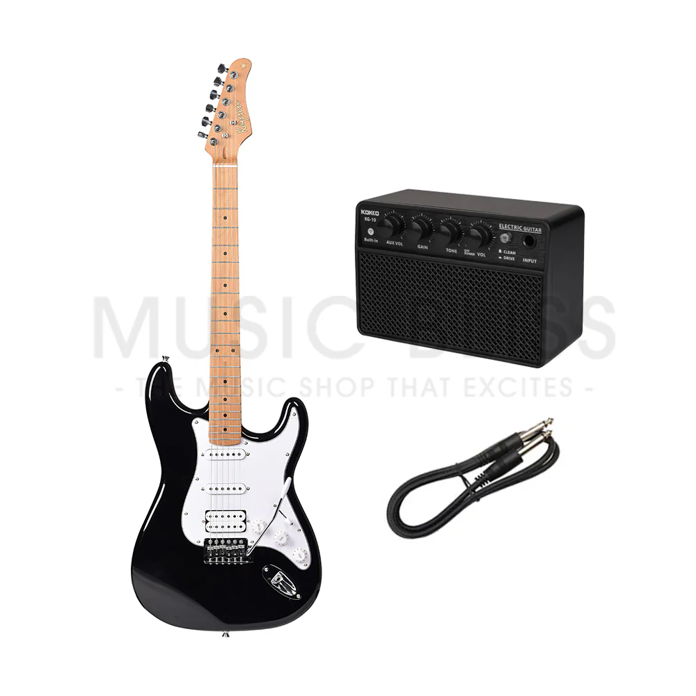 Kaysen KST210-H-BK Budget Beginner Electric Guitar - HSS Strat Style Black for Rock Kapak - Image 2