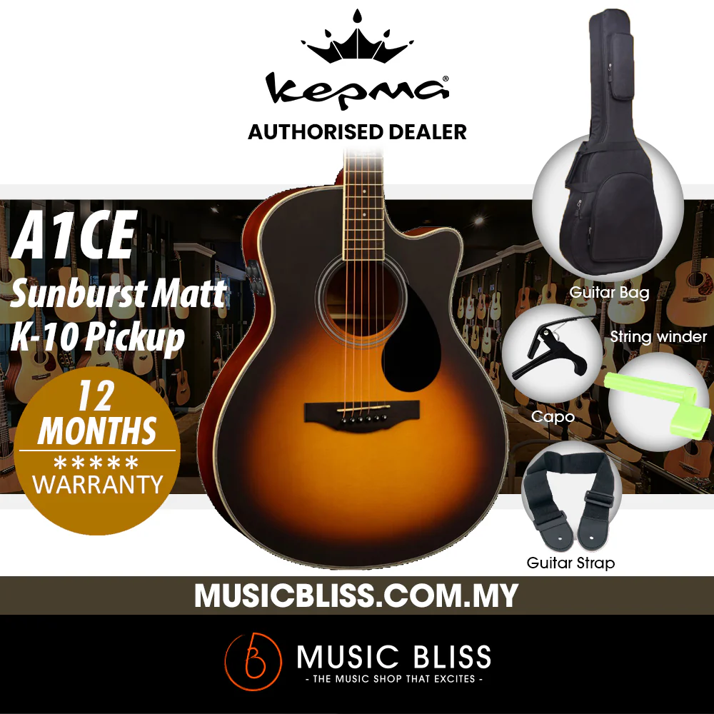 KEPMA A1CE Grand Auditorium Acoustic Guitar with K-10 Pickup - Sunburst Matt