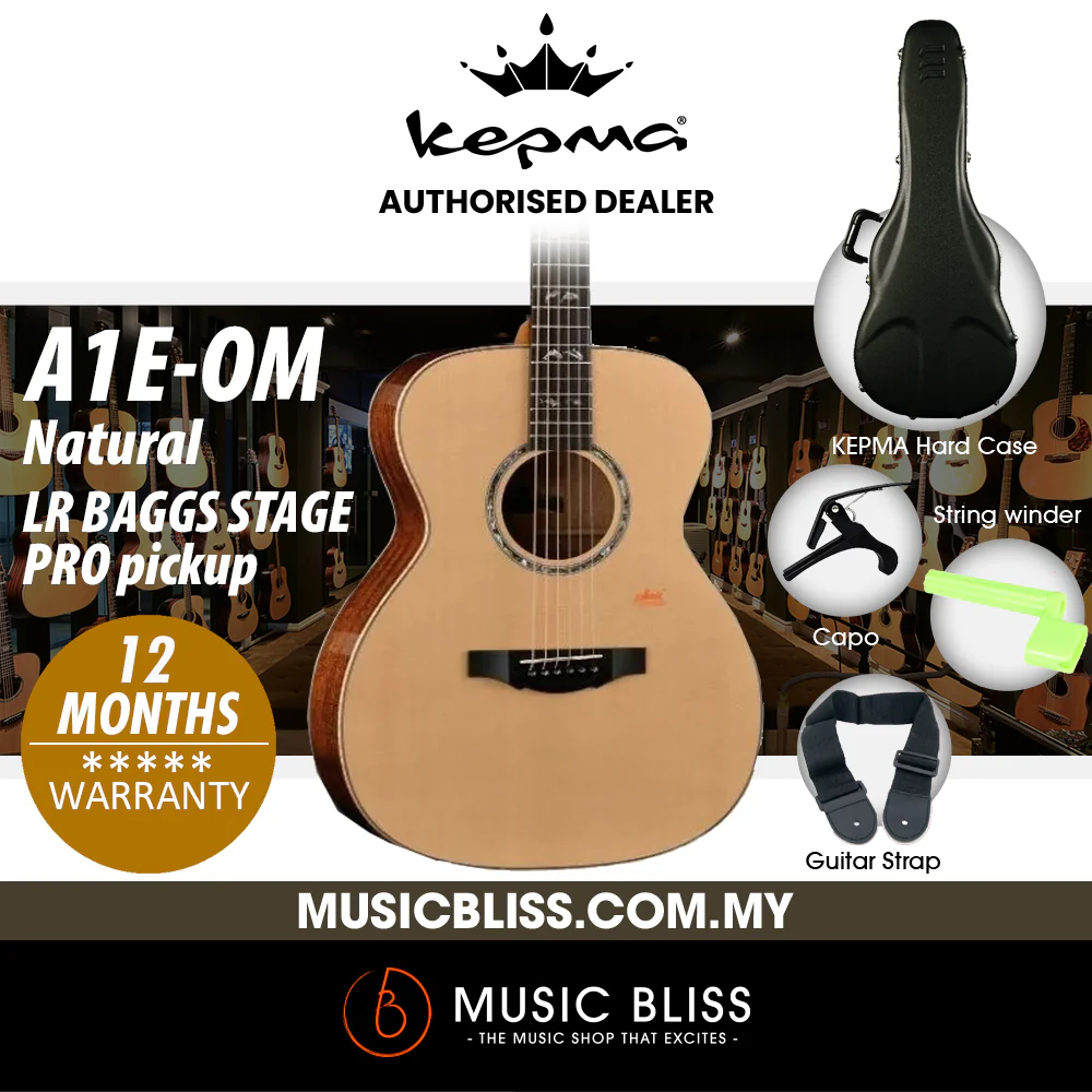 KEPMA A1E-OM Full Solid Sitka Spruce Top Orchestra Model Acoustic Guitar with Pickup - Natural