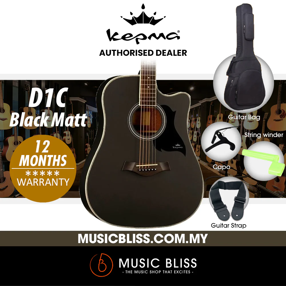 KEPMA D1C Dreadnought Acoustic Guitar - Black Matt
