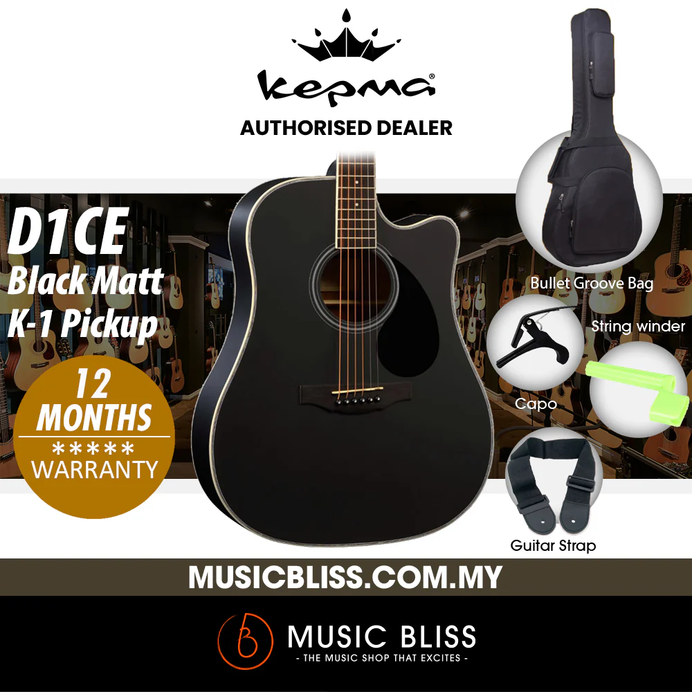 KEPMA D1CE Dreadnought Acoustic Guitar with K-1 Pickup - Black Matt