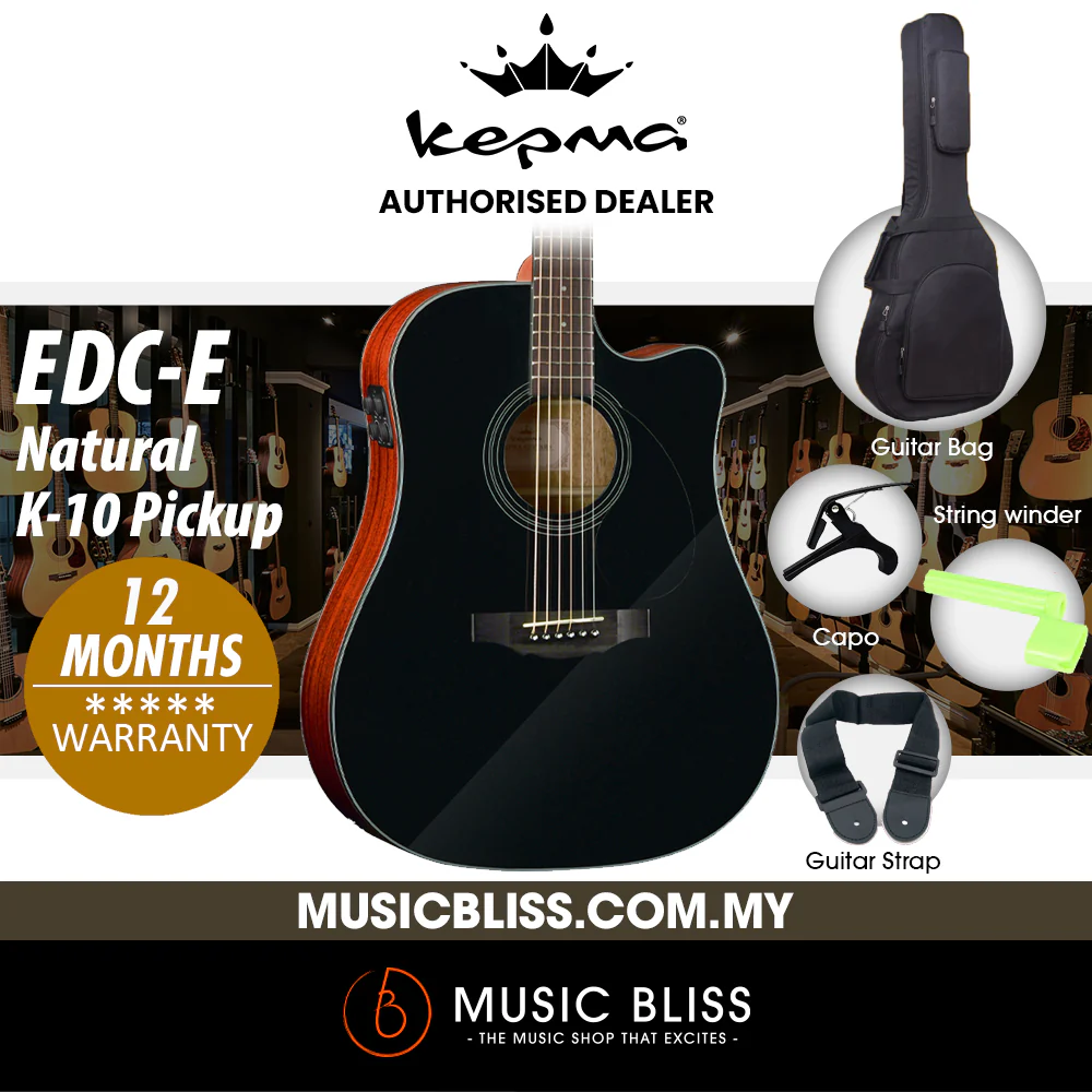 KEPMA EDC-E Dreadnought Acoustic Guitar with K-10 pickup - Black Matt